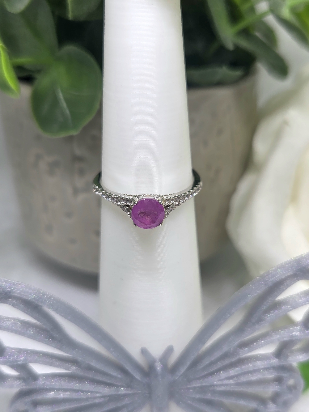 BP Pink Flourite On Rhodium Plating